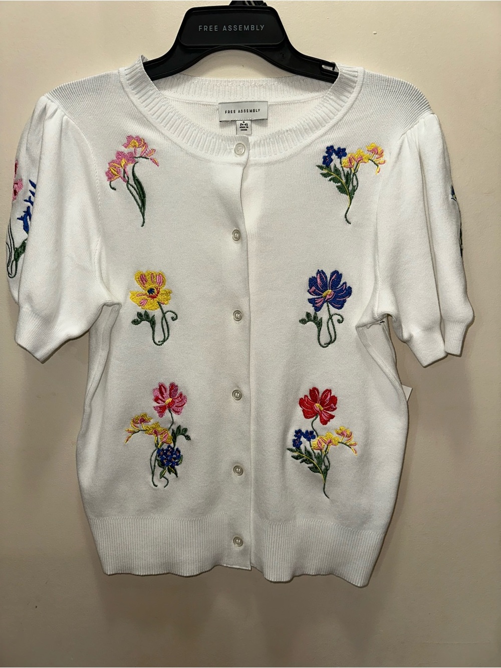 Free People | White Floral Embroidered Short-Sleeve Cardigan